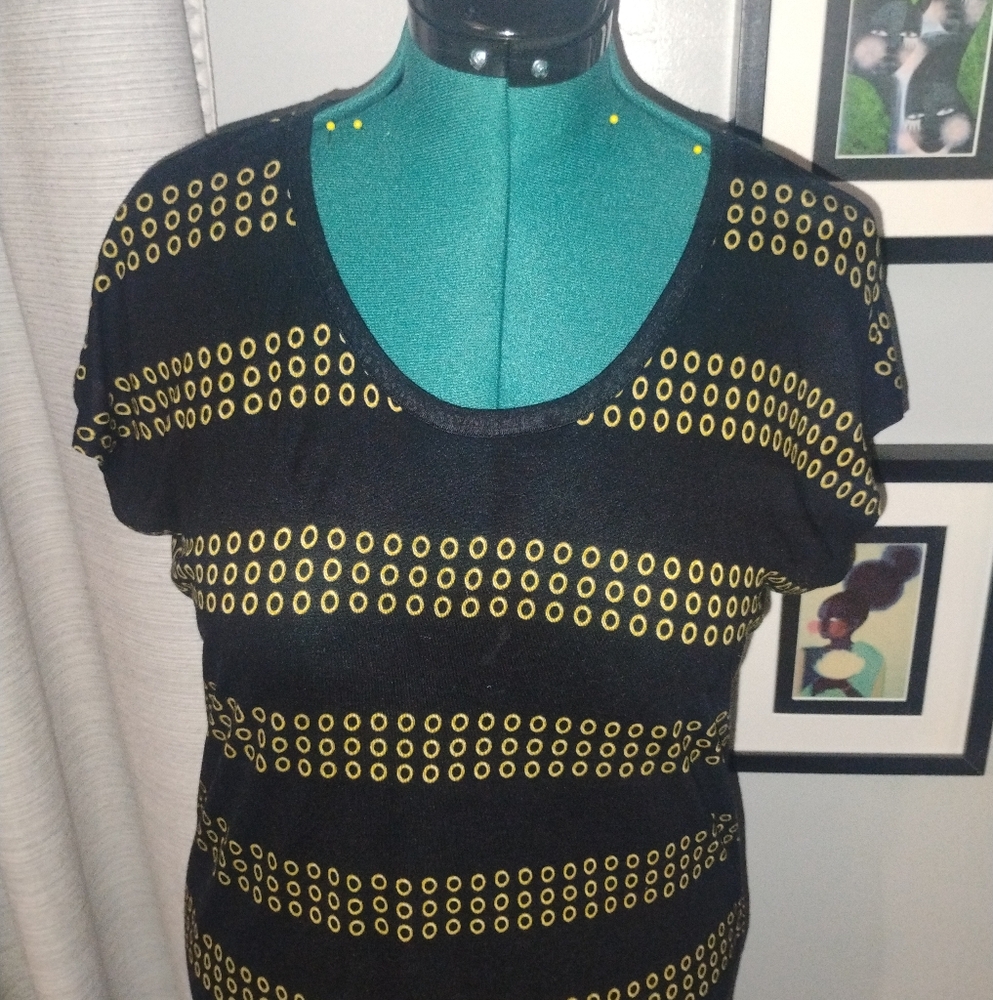 Michael Kors Gold & Black Long Tee Sz M